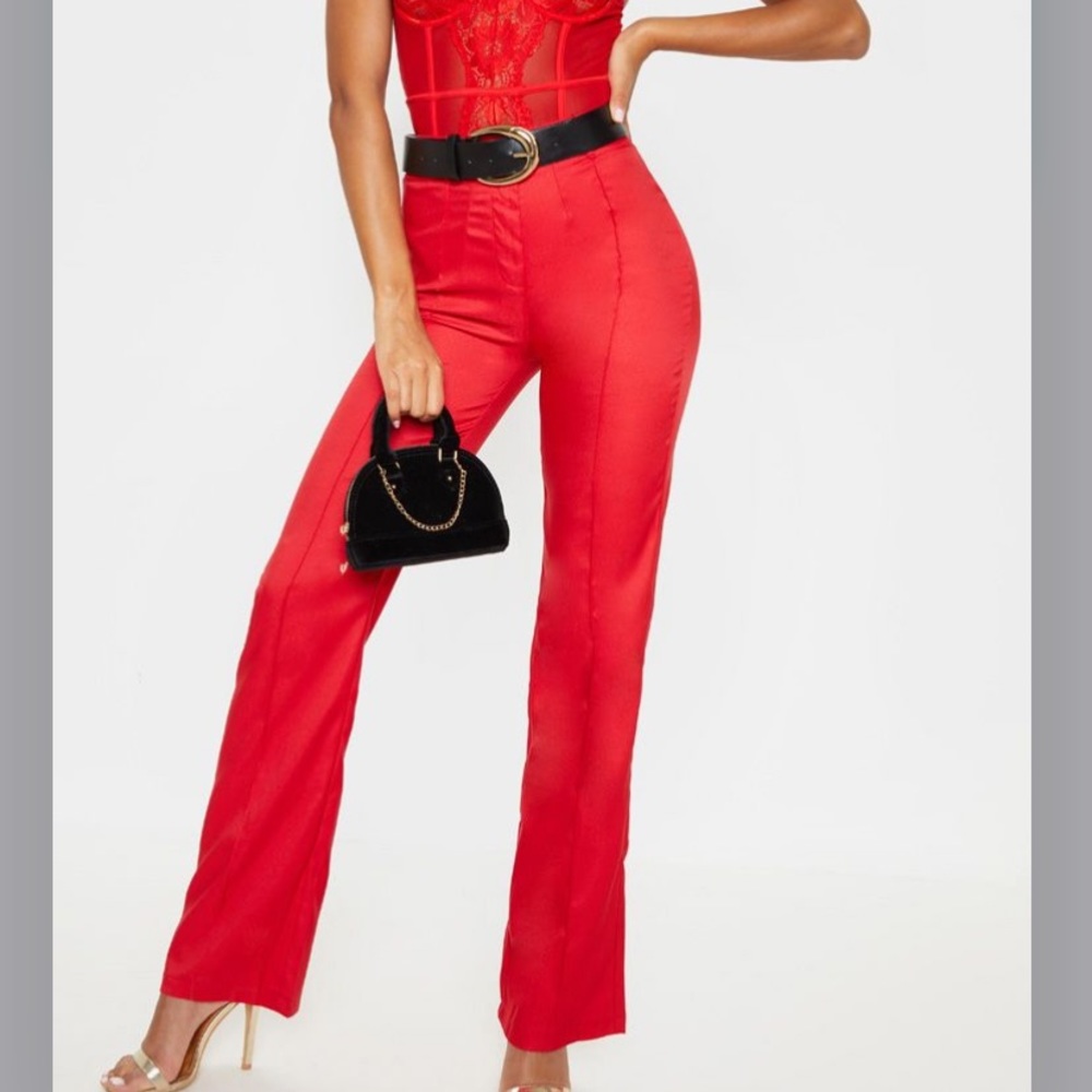 Pretty Little thing red high waisted pants